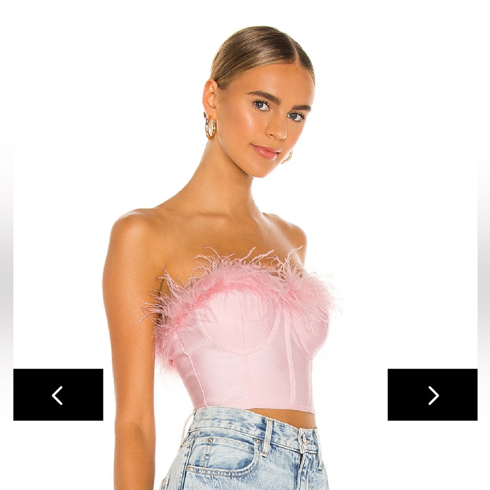 Revolve Pink Feather Trim Bustier Top